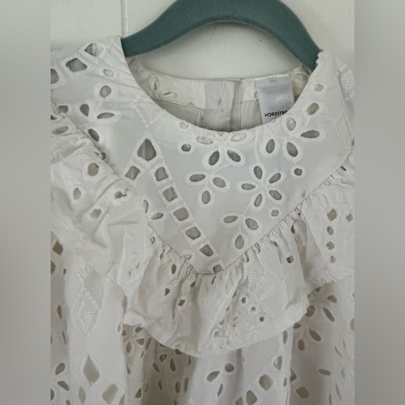 Nordstrom White Eyelet Collared Lined Dress Pockets Beach Wedding Size 5 - Picture 8 of 15